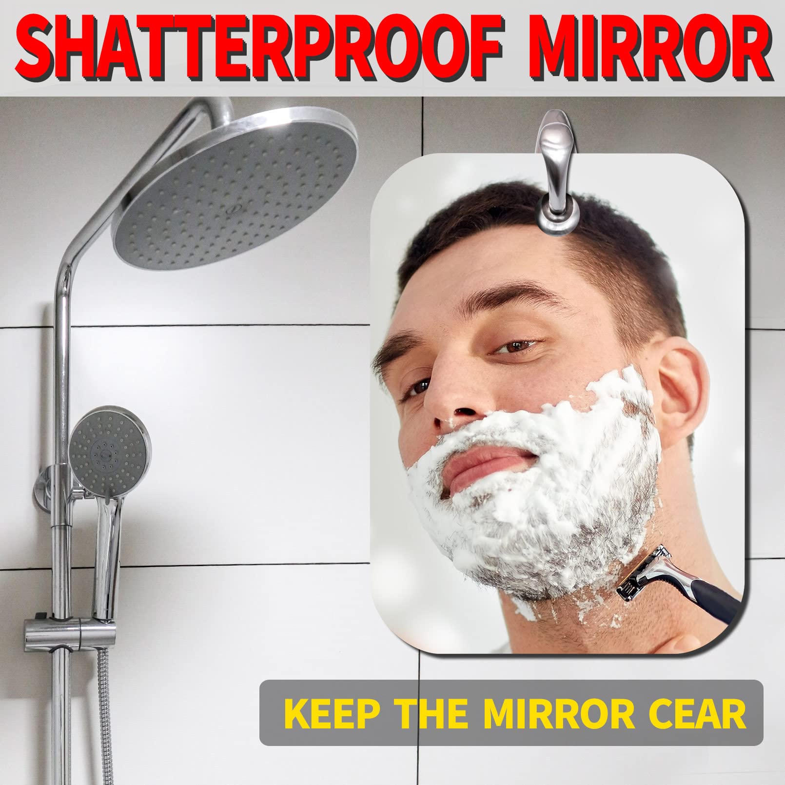 Unbreakable Shower Mirror 2-Pack (6x8 Inches) - Frameless Bathroom Handheld Mirror for Men & Women, Portable Travel & Camping Mirror, Perfect for Makeup, Shaving & Grooming - Silver Finish
