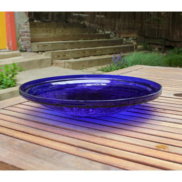 Cobalt Blue Crackle Glass Birdbath Bowl - Outdoor Garden Decoration for Birds, Perfect for Backyard, Patio, and Lawn Decor