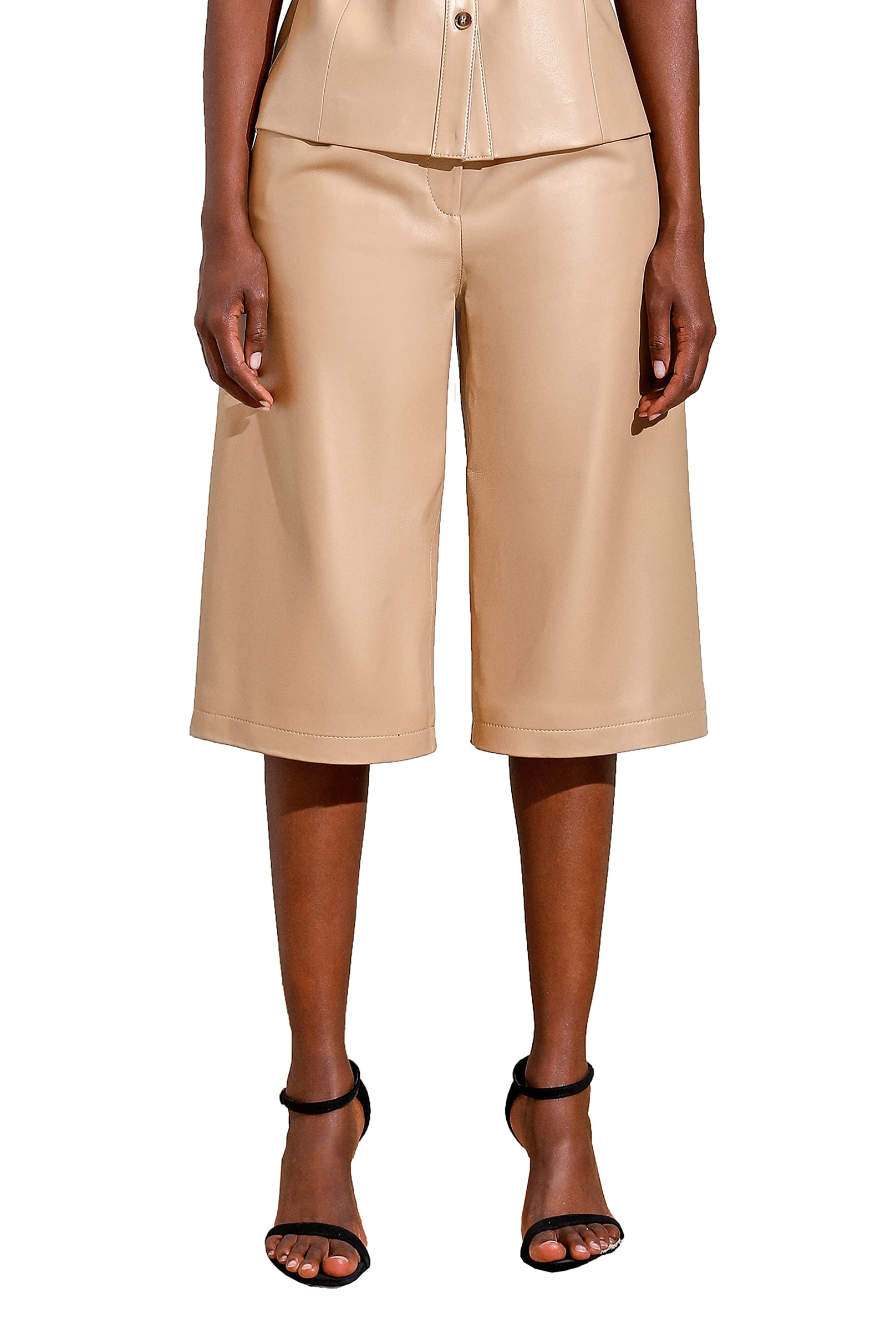 Women's High Waisted Leather Shorts - Wide Leg Bermuda Shorts for Casual Wear | Black | SmartUniverseWear | Perfect for Summer Outfits, Night Out & Street Style Fashion