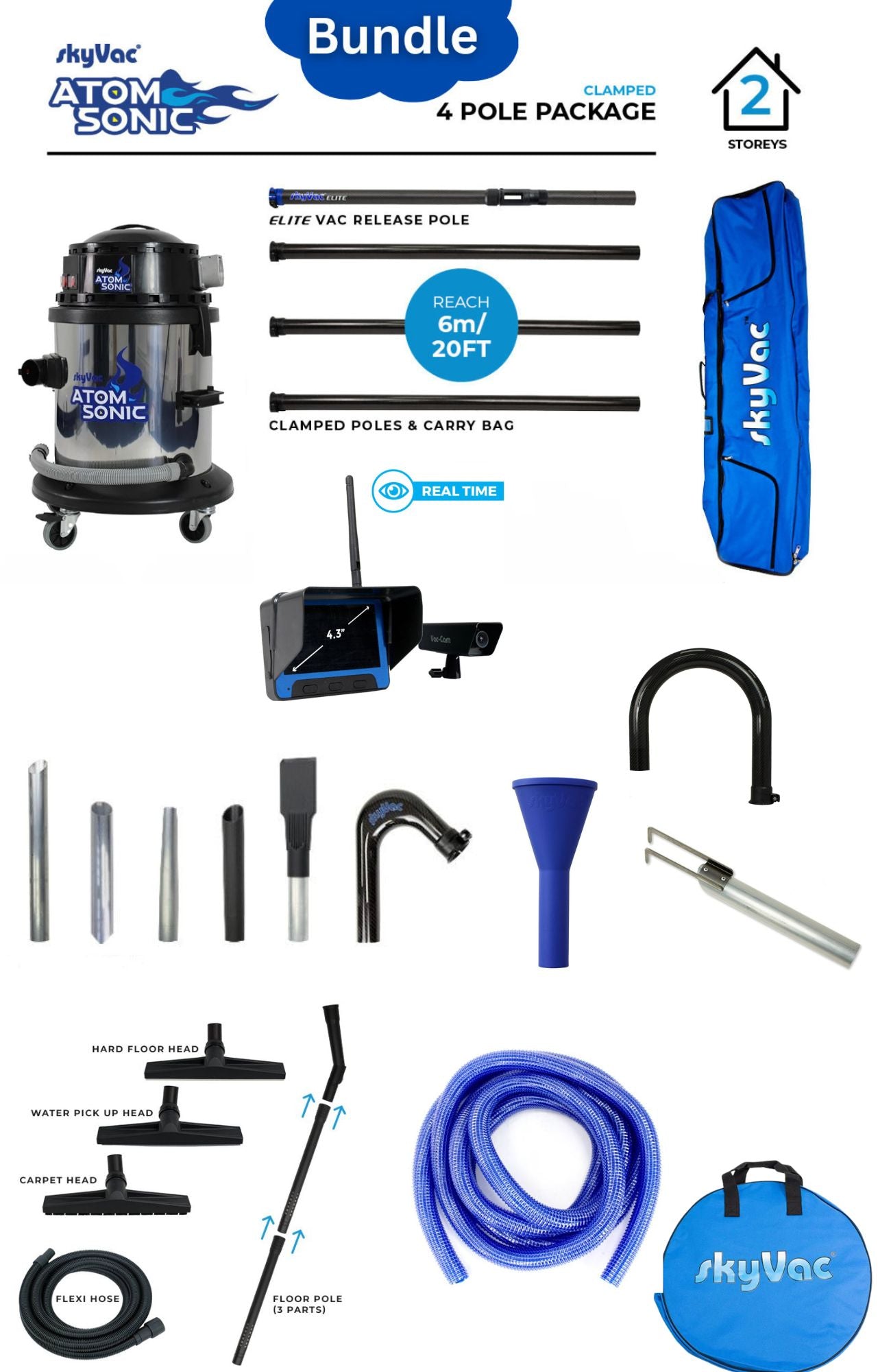 SkyVac®️ Sonic Atom Gutter Vacuum Cleaner Kit - Most Powerful Cordless Gutter Cleaning System for Home & Roof Maintenance (Includes Accessories) - Perfect for Fall Leaf Removal & Year-Round Gutter Protection
