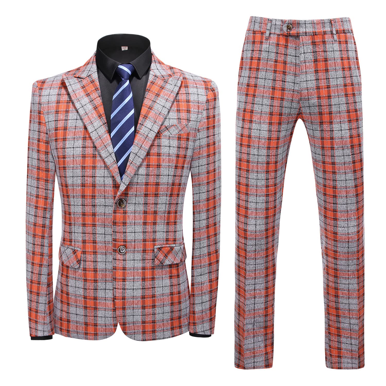 Men's Slim Fit 3-Piece Plaid Checked Tuxedo Suit | Formal Business Wedding Attire | Perfect for Prom, Office & Special Occasions