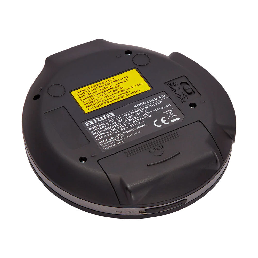AIWA Portable Handheld CD Player with Rechargeable Batteries - Black | Compact Personal CD Player for Music Lovers | Perfect for Travel, Gym & Home Use