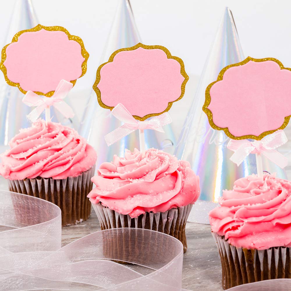 Pink & Gold Glitter Cake Toppers - 4.5