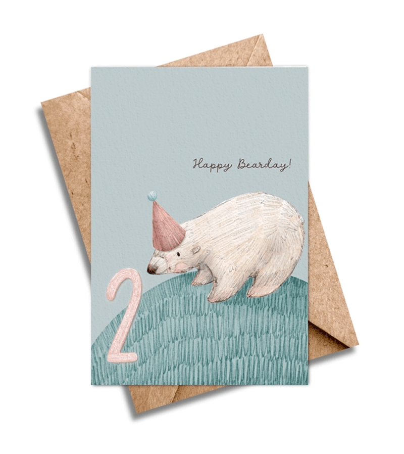 Age 2 Bear Birthday Card - Handmade Greeting Card for Toddler's 2nd Birthday - Perfect for Birthday Parties, Baby Showers & Keepsake Gifts