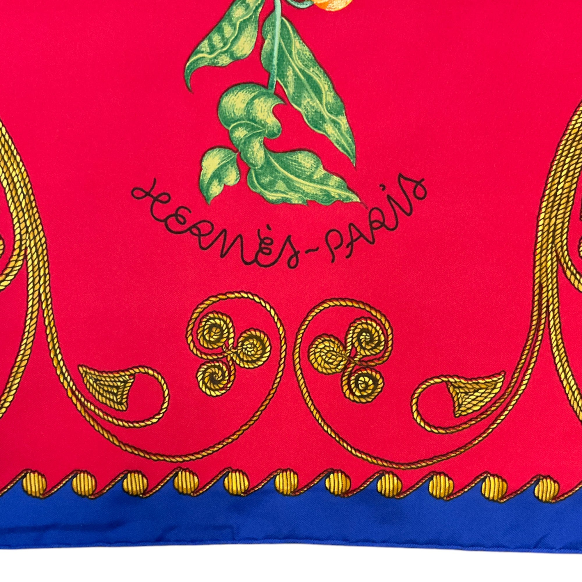 Luxury Hermes Arabesque Silk Scarf - Red & Blue Floral Pattern - Perfect for Women's Fashion, Gift Giving & Special Occasions