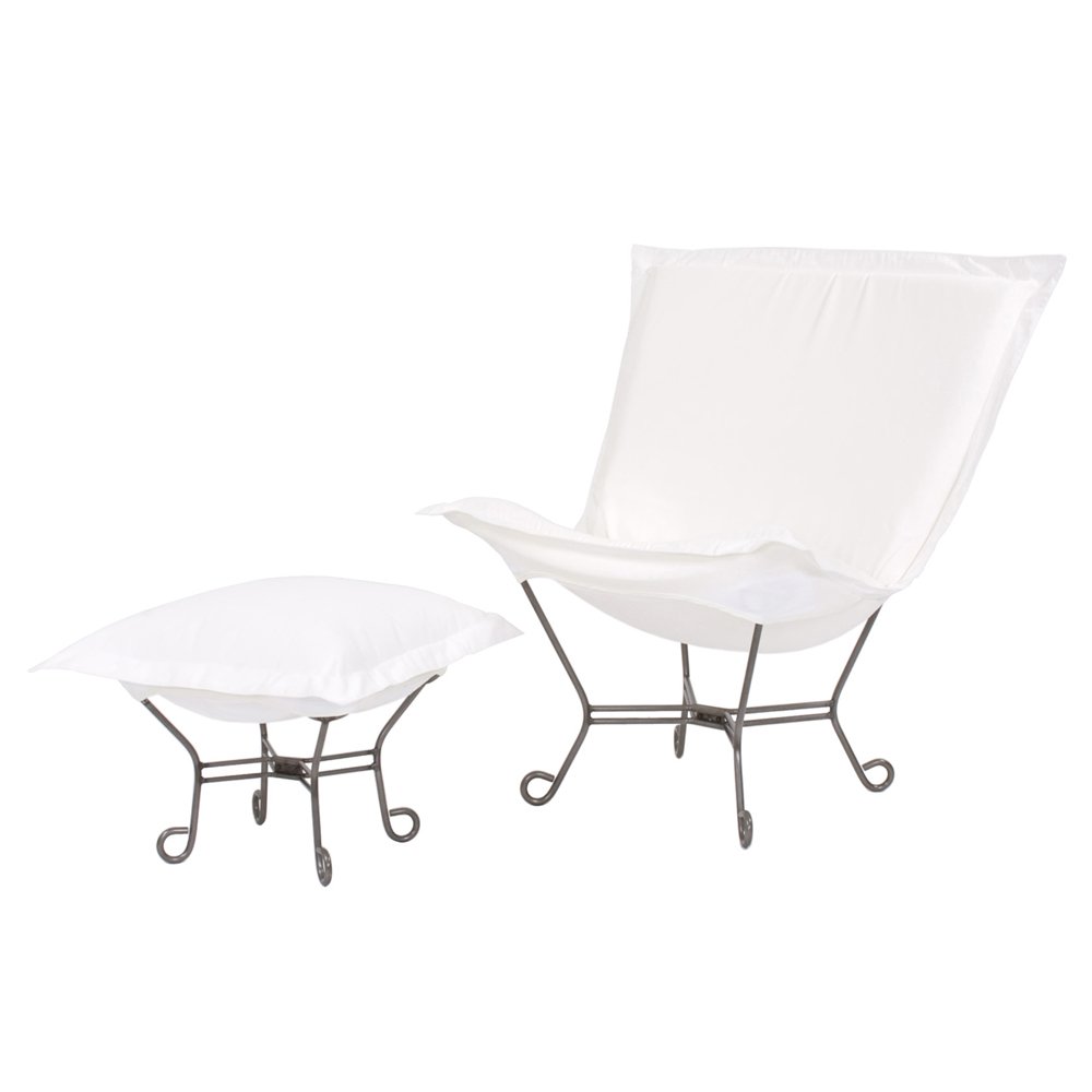 Howard Elliott Scroll Puff Rocker Seating Chair with Removable Cover - Titanium Frame Butterfly Chair for Patio, Camping, Living Room & Outdoor Use - Multipurpose Indoor/Outdoor Furniture in Seascape Chocolate - Perfect for Relaxing in Garden, Beach or by the Fireplace