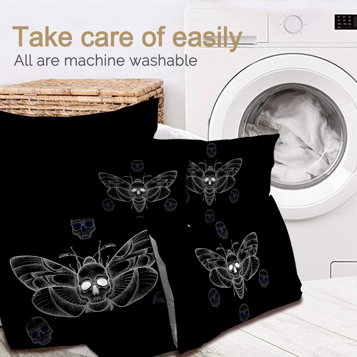 **BlessLiving Death Moth King Size Bedding Set – Gothic Hawk Moth Skull Design in Black & White, 8-Piece Halloween Comforter Set with Sheets for Boys & Teens, Perfect for Spooky Bedrooms & Themed Decor**