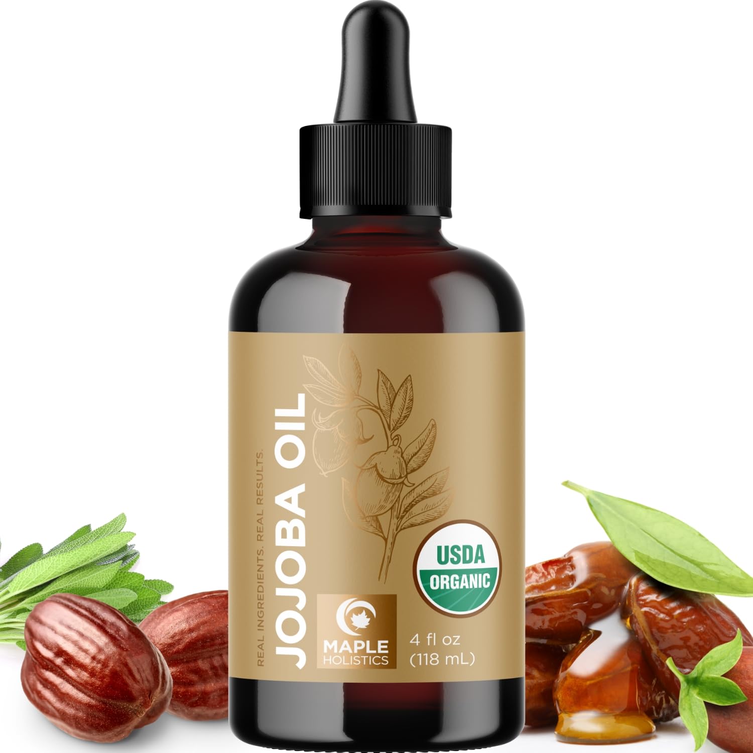 Organic Jojoba Oil Cold Pressed Unrefined - 100% Pure Certified Organic Oil for Skin, Hair & Nails - Natural Beauty DIY Carrier Oil for Face Moisturizer, Hair Growth & Cuticle Care - Dermatologist Tested, Non-GMO (4 Fl Oz) - Perfect for Daily Skincare Routine, Massage & Aromatherapy