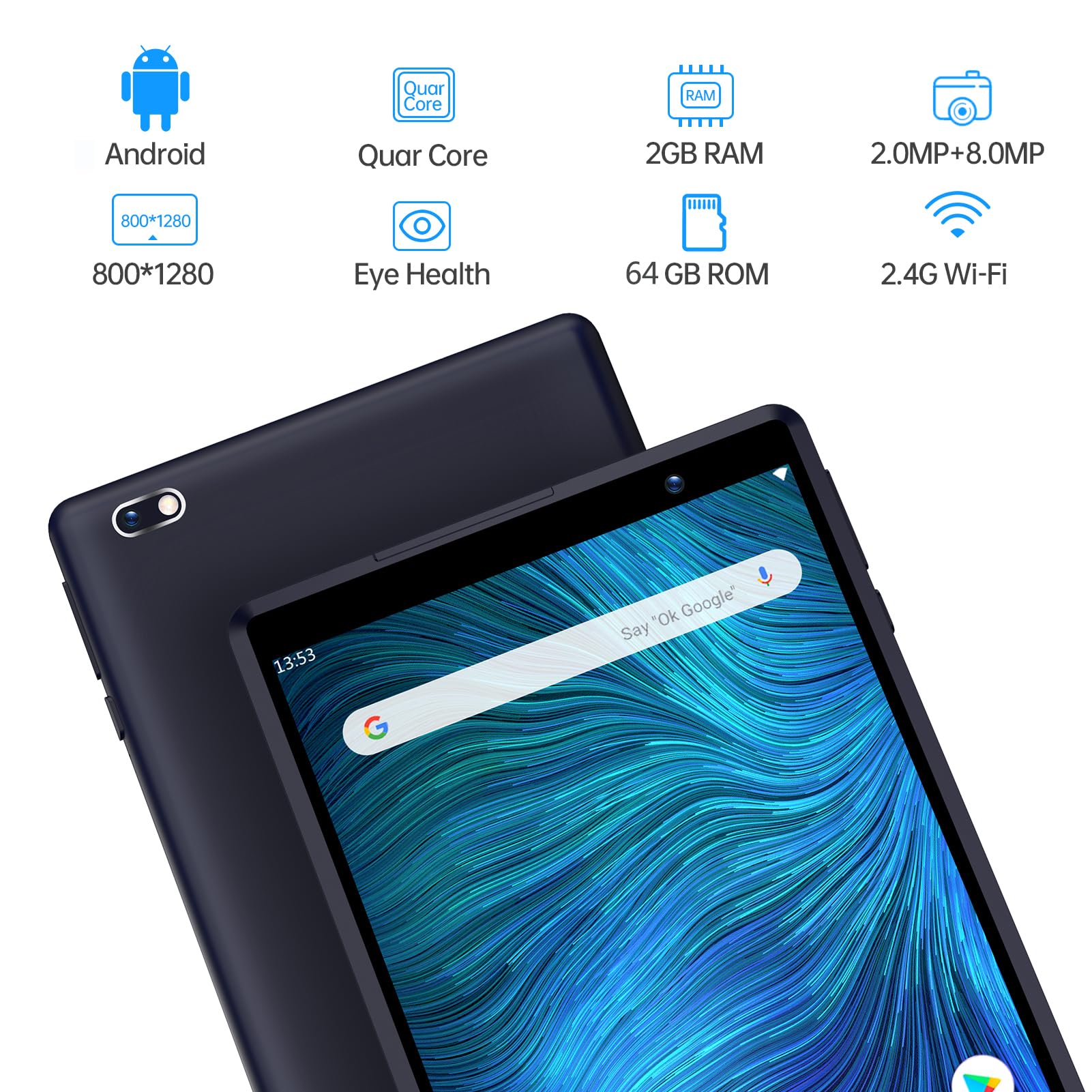 Pritom 8 Inch Android Tablet - 2GB RAM 32GB Storage, Quad Core Processor, HD IPS Screen, Dual Camera (2MP Front + 8MP Rear), WiFi Bluetooth - Portable Tablet PC for Work, Study & Entertainment (Black)