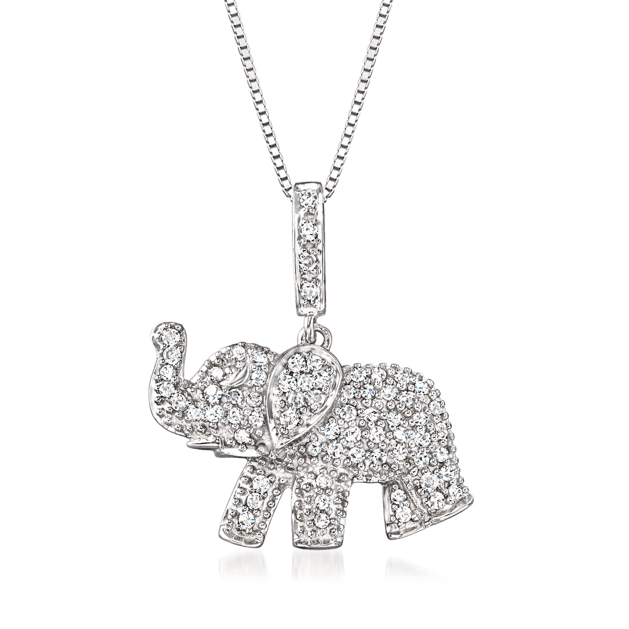 Ross-Simons 0.33 ct t.w. Sterling Silver Pave Diamond Baby Elephant Pendant Necklace - Perfect Gift for Birthdays, Anniversaries & Mother's Day