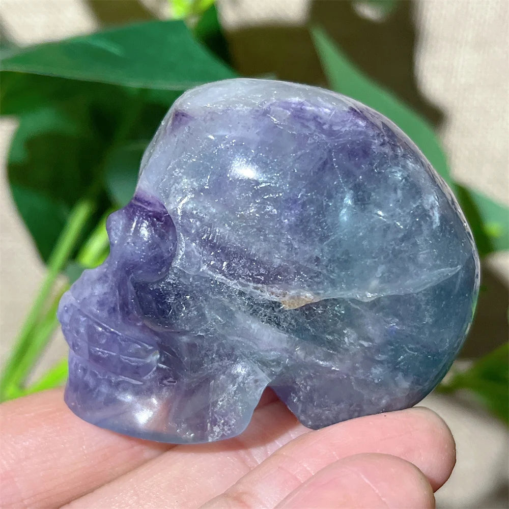 Natural Green and Purple Fluorite Crystal Skull Carving - Healing Stone, Quartz Mineral Gemstone for Spiritual Crafts, Home Decor, Meditation & Energy Work
