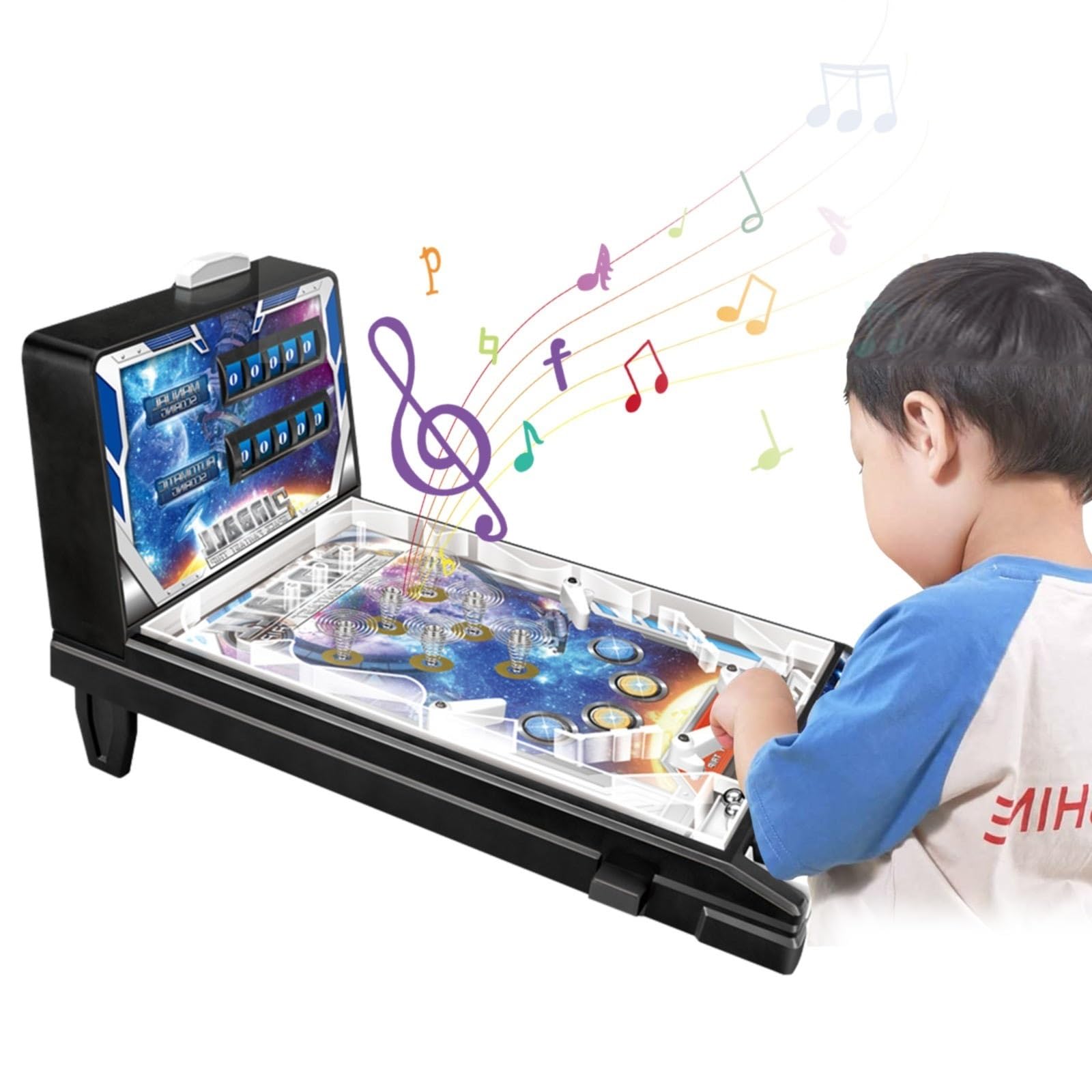 Kids Electronic Tabletop Pinball Machine - Retro Arcade Game with LED Lights, Music & Score Counter | Fun Skill Game for Home, Office & Game Room Entertainment