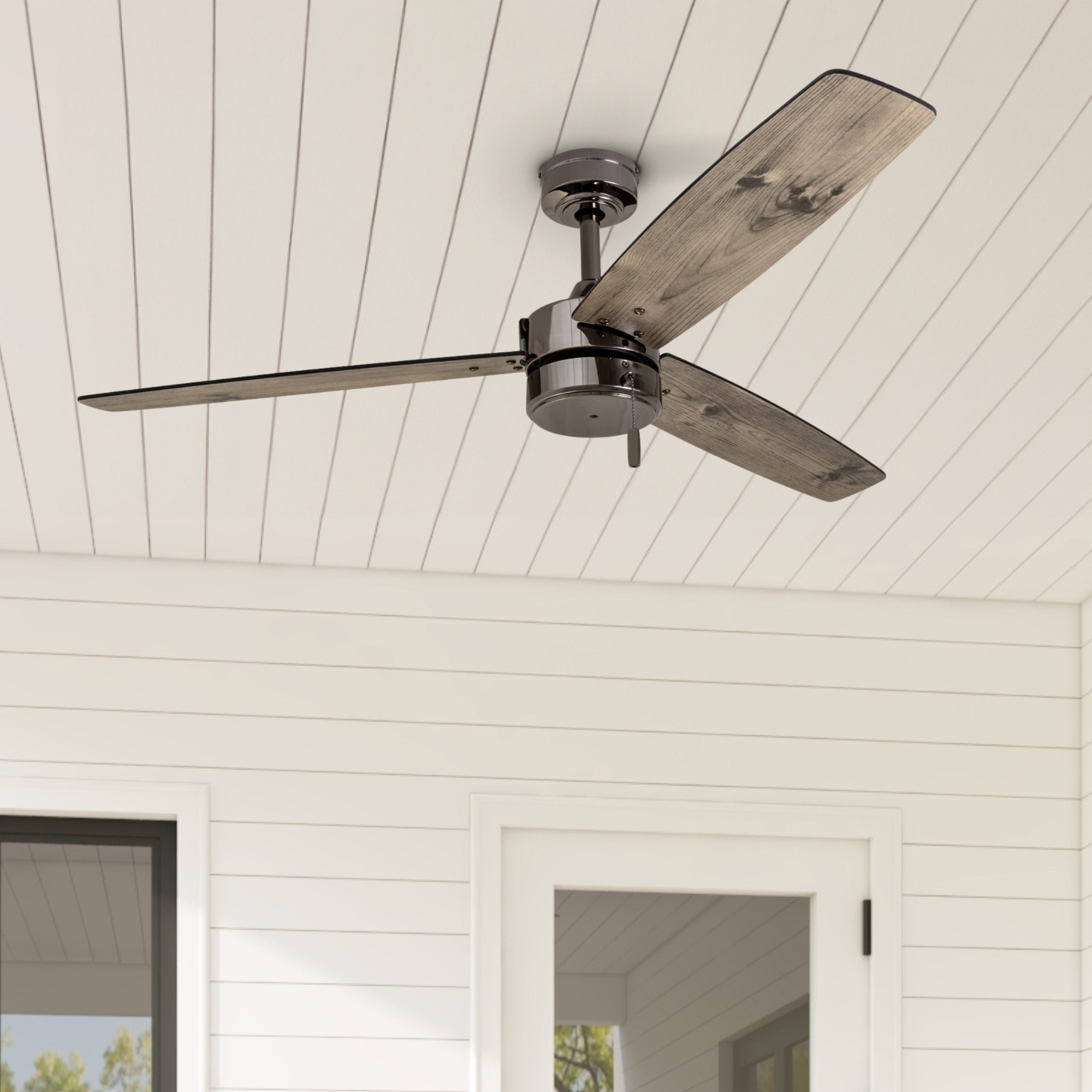 52 Inch Gun Metal Ceiling Fan with Pull Chain - Indoor/Outdoor Use for Bedroom, Living Room, Patio & Covered Porch