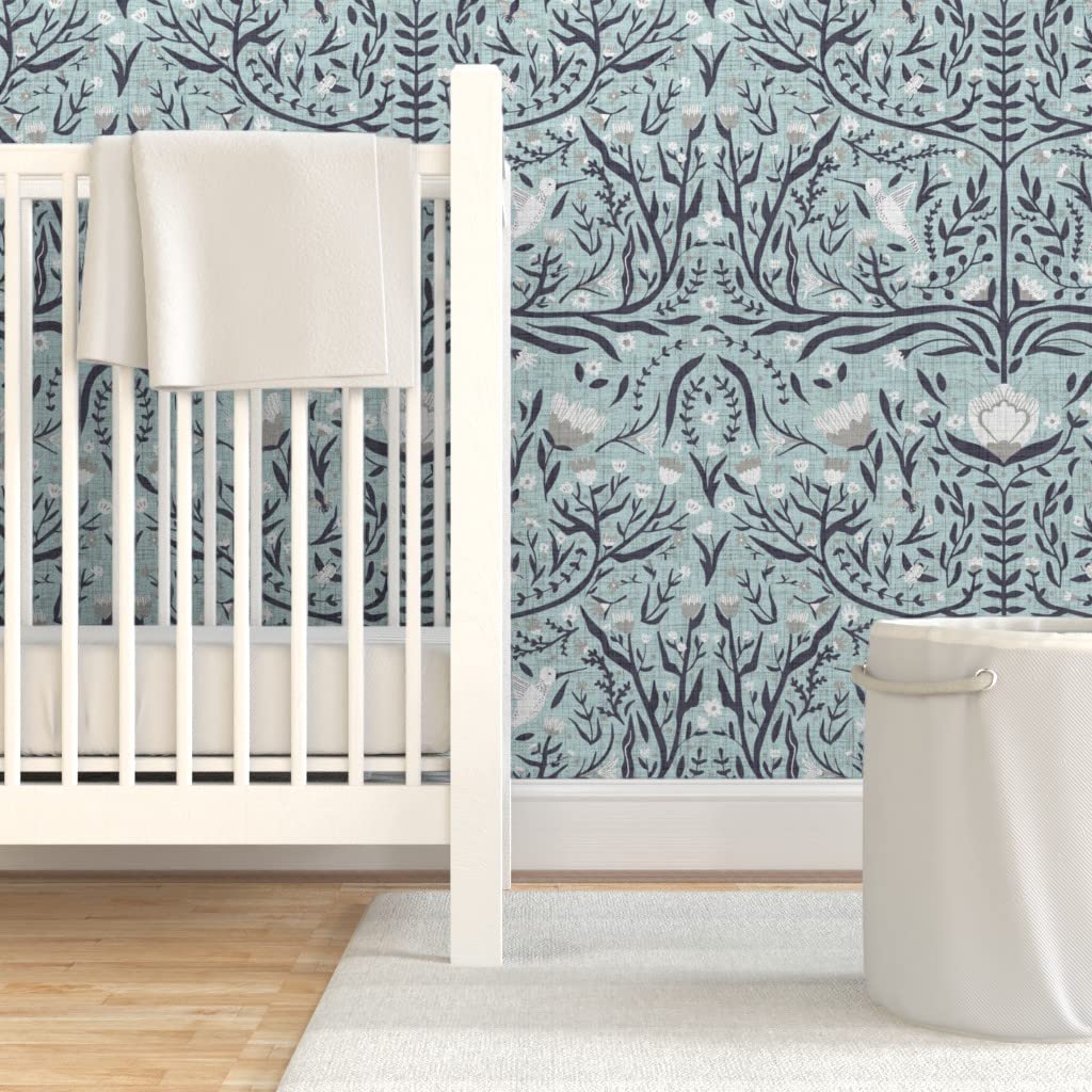 Peel & Stick Wallpaper 12ft x 2ft - Folk Art Nursery Bees Bird Flowers Gender Neutral Removable Wallpaper for Kids Room, Nursery, Playroom & Home Decor | Easy DIY Installation