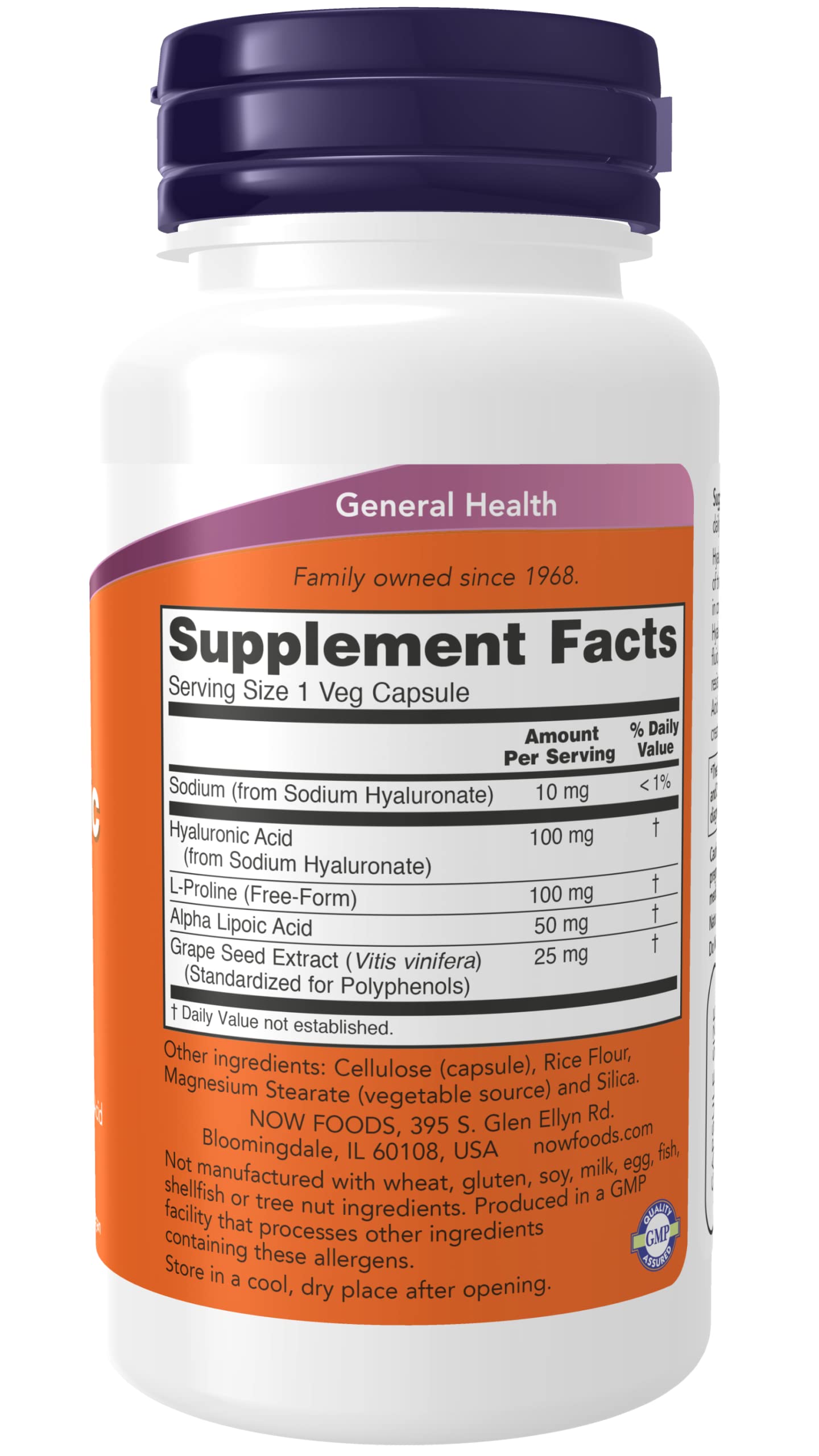 NOW Foods Hyaluronic Acid 100mg with Vitamin C - 60 Capsules (3-Pack) for Joint Support & Skin Hydration | Daily Supplement for Healthy Aging & Glowing Skin