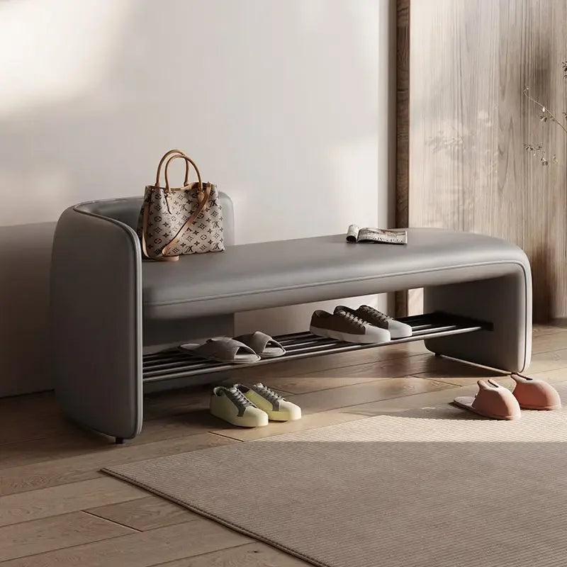 Premium Leather Shoe Changing Bench with Sturdy Iron Base - Customizable Design for Entryway, Bedroom & Dressing Room - Perfect for Home Organization & Shoe Storage