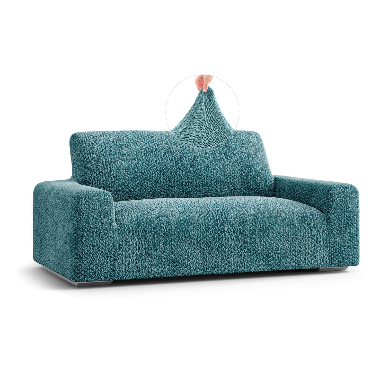 Stretch Sofa & Loveseat Slipcover - Soft Polyester Fabric Washable Couch Cover - 1-Piece Form Fit Protector for Pets - Velvet Collection in Teal - Perfect for Living Room, Bedroom, and Pet-Friendly Homes