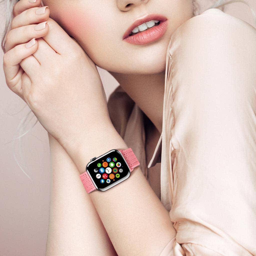 Braided Nylon Apple Watch Bands for Series 9/8/7/6/5/4/3/2/SE/Ultra/Ultra 2 - Adjustable Breathable Strap for 38mm 40mm 41mm 42mm 44mm 45mm 49mm - Comfortable Elastic Replacement Wristband for Men & Women | Perfect for Workouts, Running & Everyday Wear