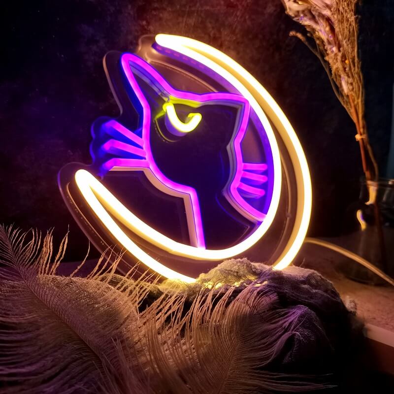 Kawaii Moon Cat Neon Sign - Cute LED Wall Decor for Bedroom, Gaming Room & Aesthetic Vibes