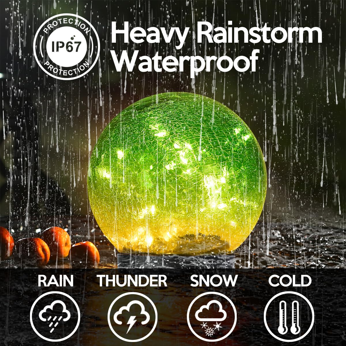 Outdoor Waterproof IP65 Solar Globe Lights - LED Solar Light Balls for Lawn, Garden, Patio & Table Decor - Cracked Glass Sphere Gazing Ball for Yard Landscape Lighting - Perfect for Outdoor Parties, Weddings & Nighttime Garden Ambiance