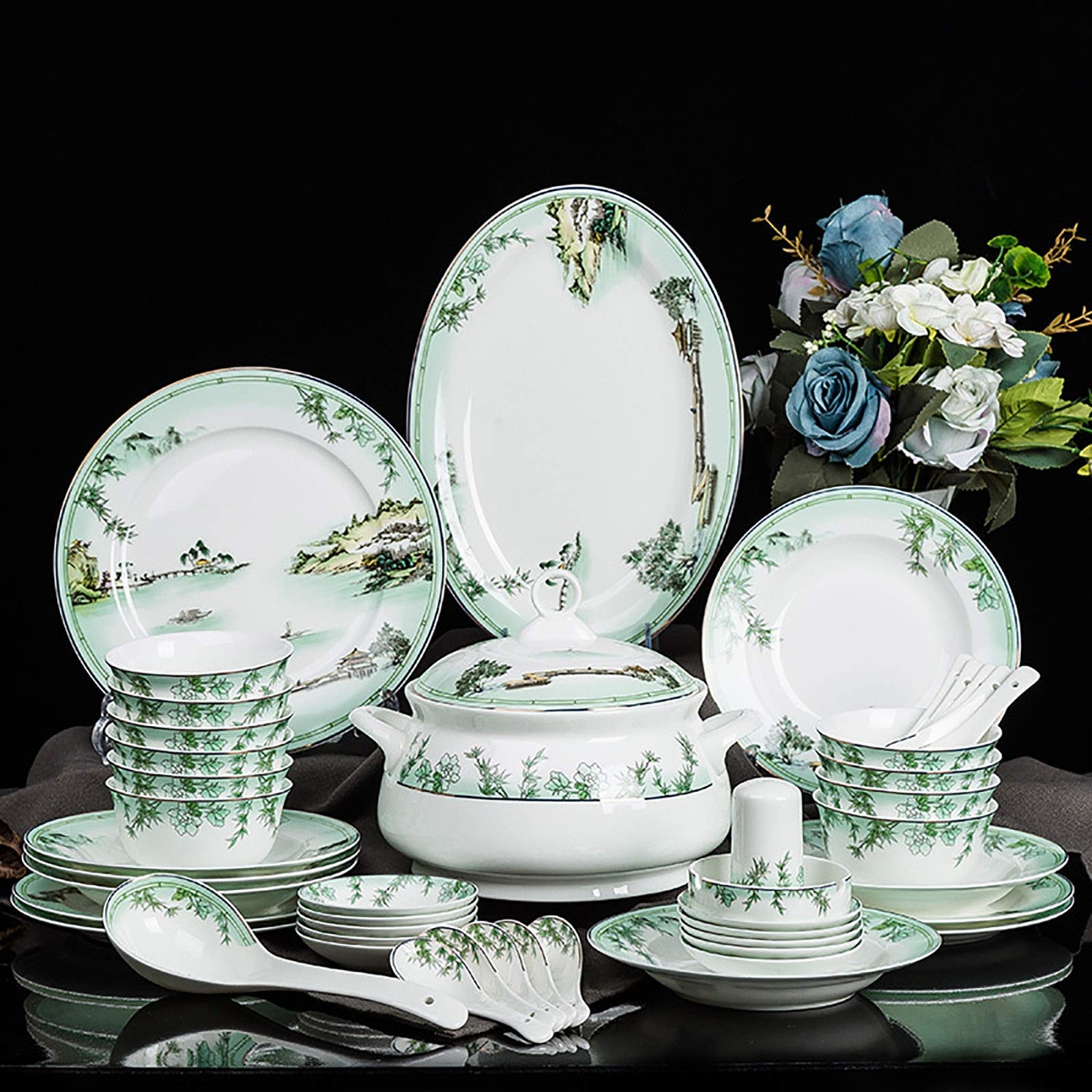 Premium Bone China Dinner Set - Elegant Ceramic Tableware with Bowls & Plates for Family Gatherings, Dinner Parties & Special Occasions