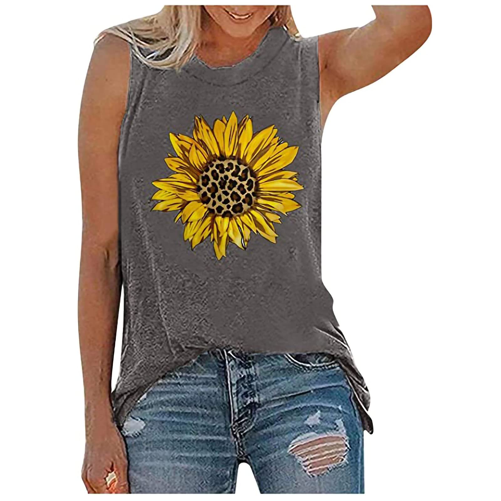 Plus Size Tank Tops for Women - Summer Workout & Casual Loose Fit Sunflower Printed Shirts - Lightweight Blouses for Outdoor Activities, Beach Wear & Daily Comfort