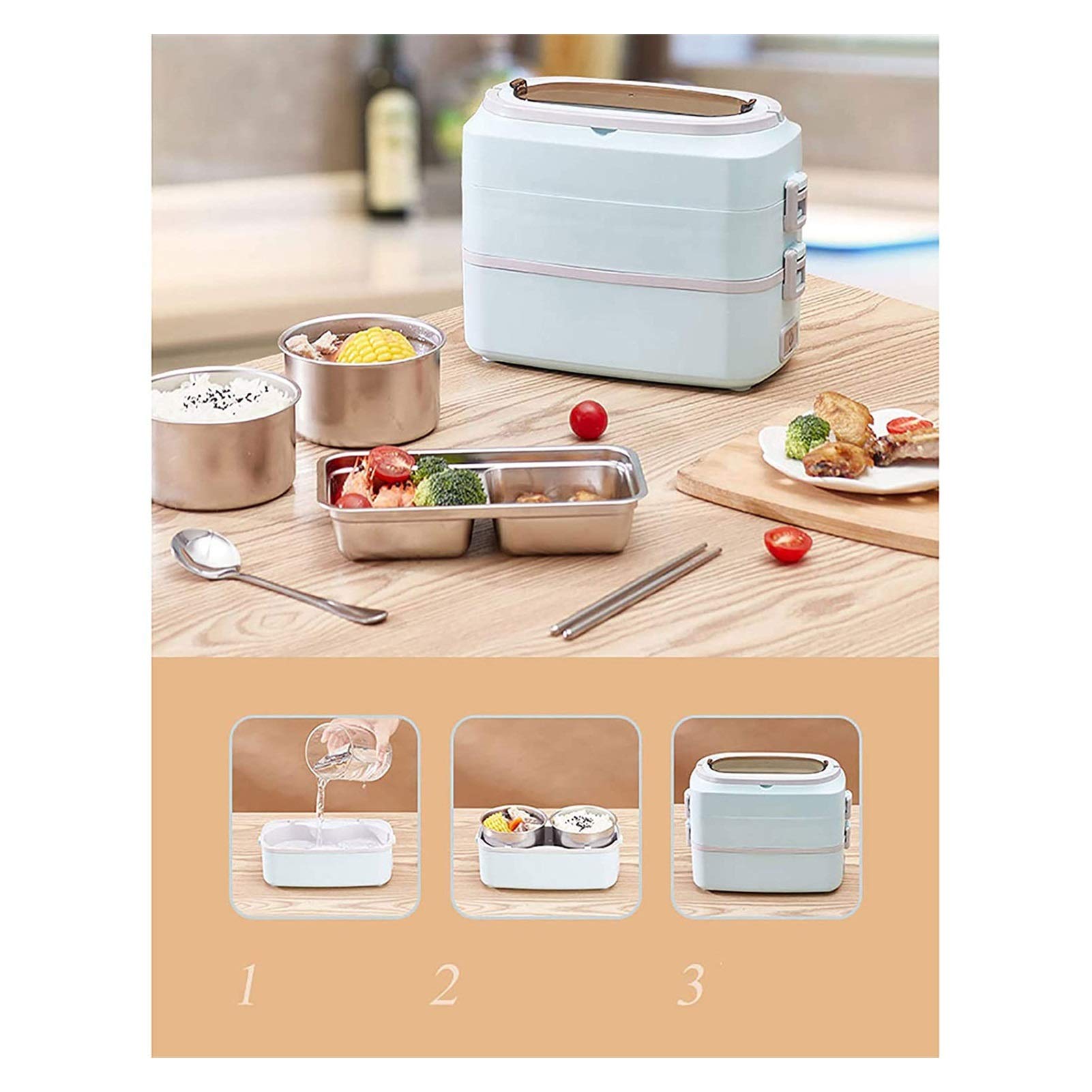 Portable Electric Lunch Box Food Warmer - Stainless Steel 2-in-1 Heating Lunch Box for Home & Office | Perfect for Meal Prep, Commuting, and Traveling