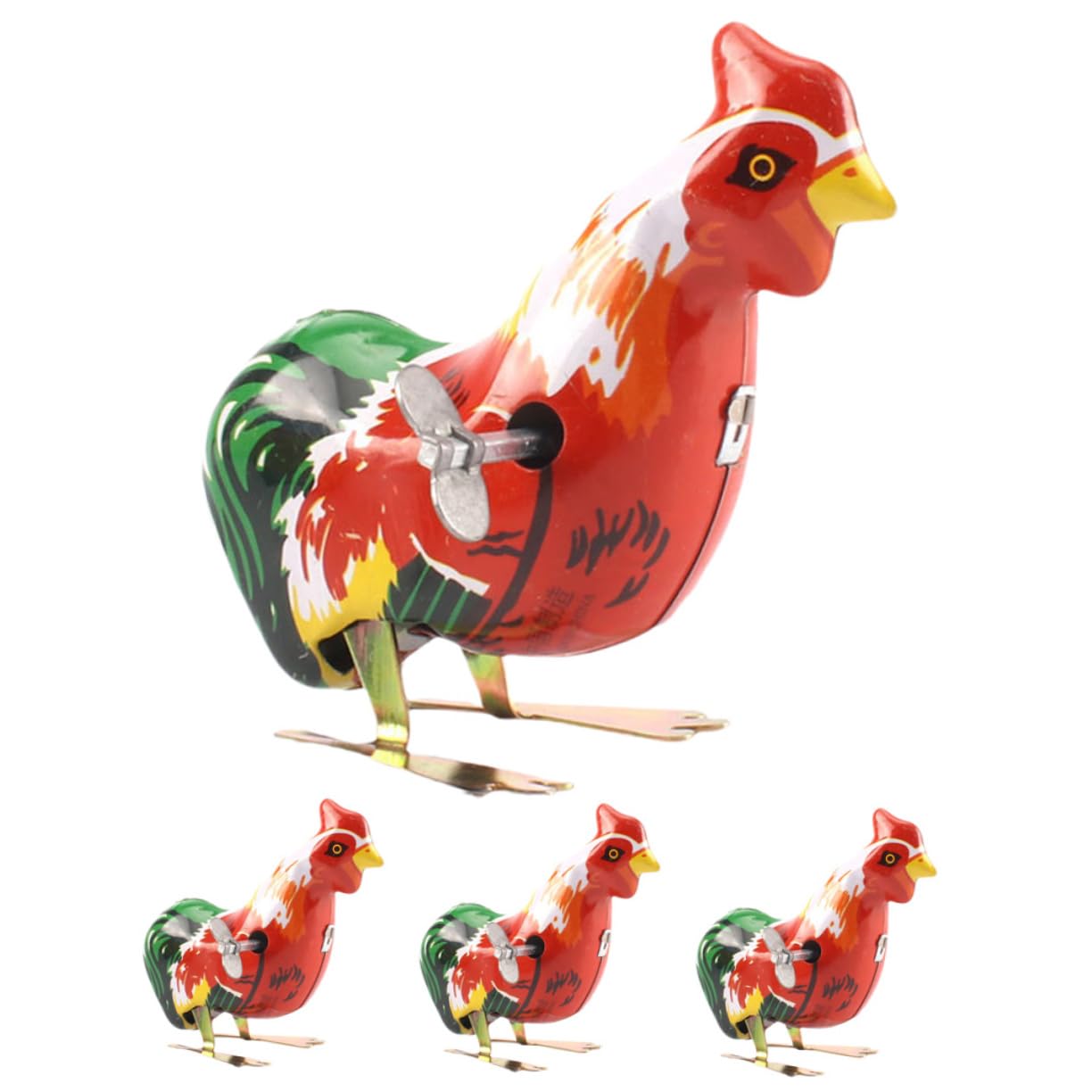 BRIGHTFUFU 4pcs Clockwork Hopping Chicken Toys - Wind-Up Walking Chicks for Easter, Water Games, Kids Parties, and Toddler Play - Fun Novelty Gift with Twine Basket and Iron Eggs