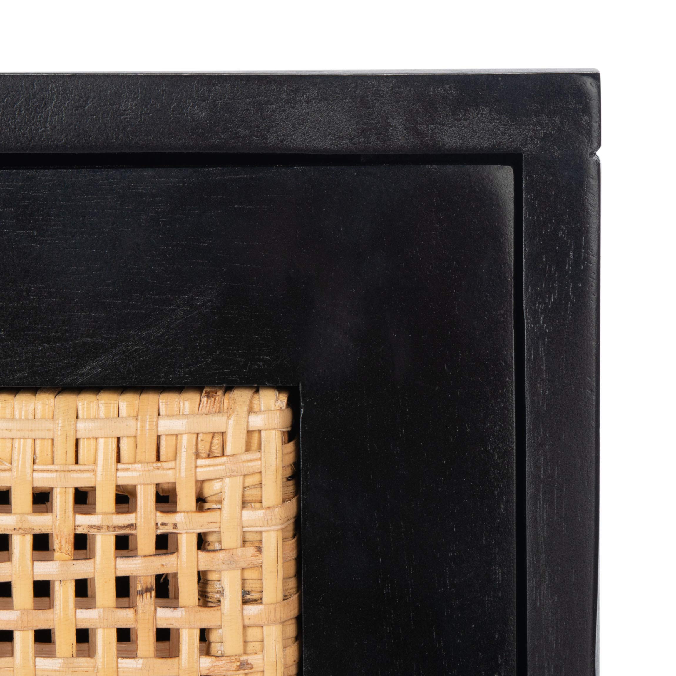 SAFAVIEH Home Collection Erica Black & Natural Rattan 2-Drawer Nightstand - Modern Bedside Table for Bedroom Decor, Storage Solution