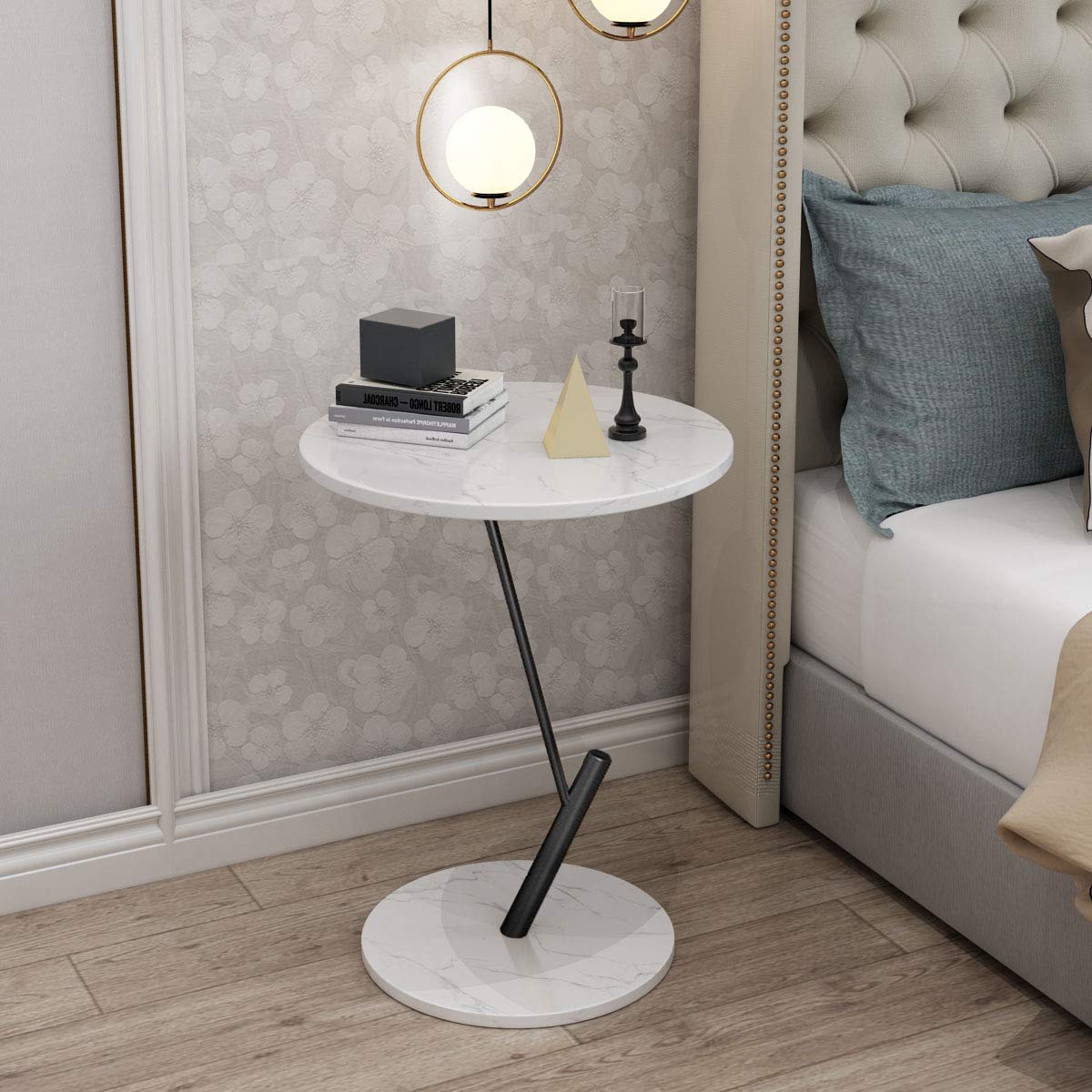 Modern Round Marble Coffee Table - 45x45x62cm Side End Table with Storage for Living Room & Bedroom - Elegant Accent Furniture for Home Decor, Compact Space Saving Design