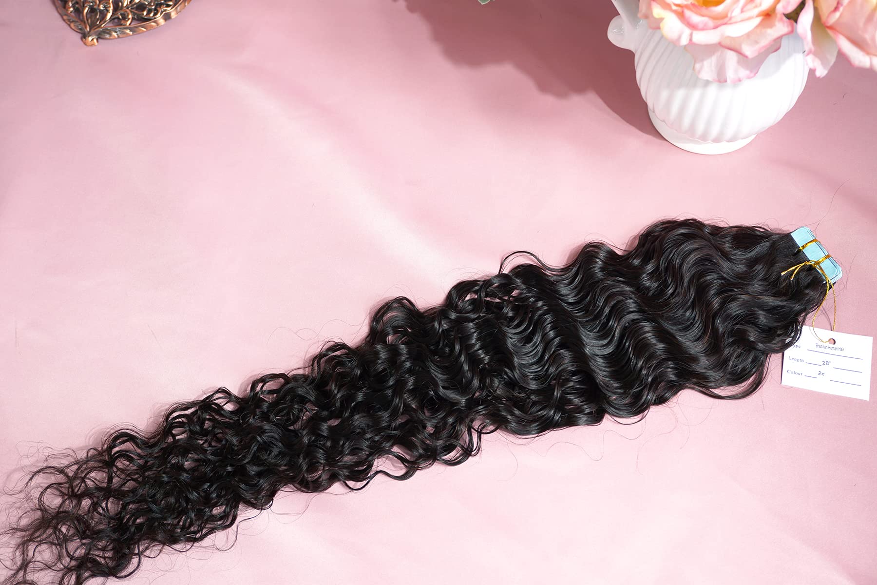 40pcs Invisible Loose Water Wave Curly Hair Extensions Tape - 100% Human Remy Hair, 26inch, 3B Curly, Natural Black Color (100g) for Black Women - Perfect for Daily Styling, Special Occasions & Protective Hairstyles