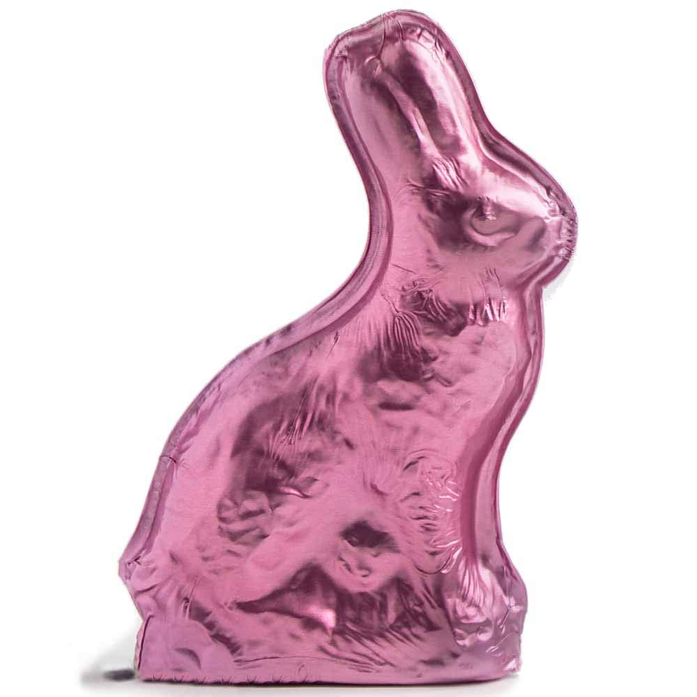 Premium Solid Milk Chocolate Rabbit - 6 oz Handcrafted Easter Treat Wrapped in Pink Italian Foil | Gourmet Chocolate Gift for Easter, Birthday & Party Favors | Perfect for Holiday Celebrations, Gift Baskets & Dessert Tables