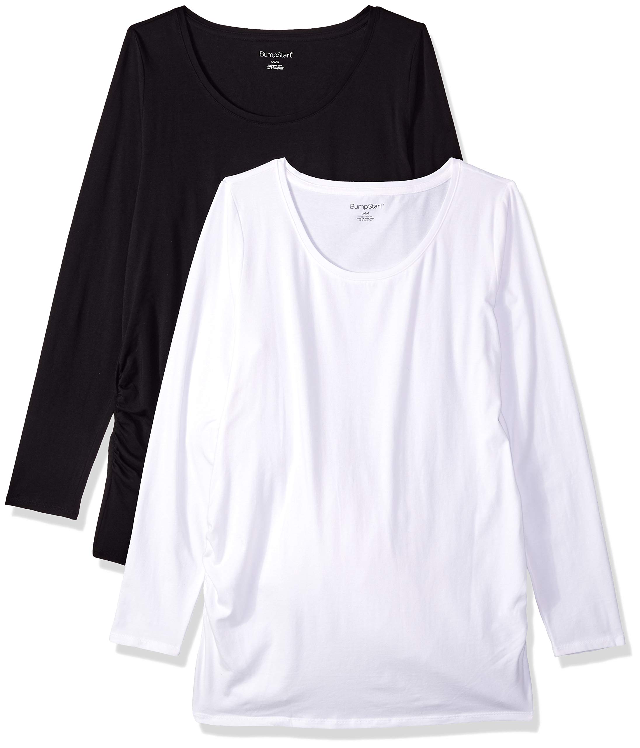 Motherhood Maternity Women's Bumpstart 2 Pack Long Sleeve Maternity Tee Shirts - Soft Stretch Pregnancy Tops for Everyday Comfort & Layering