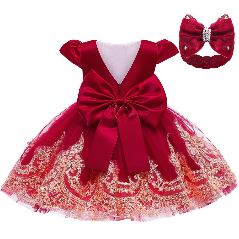 Keaiyouhuo Baby Girl's Formal Bowknot Birthday Party Tutu Dress - Fluffy Embroidery Princess Elegant Dress with Headwear for Special Occasions, Photo Shoots & Holiday Events