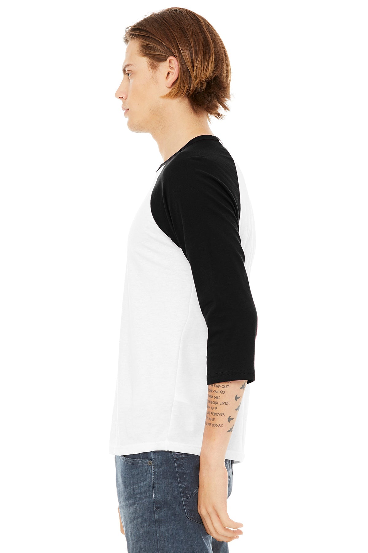 Bella Canvas Unisex 3/4 Sleeve Baseball Tee - Soft Cotton Blend T-Shirt for Men & Women (White/Black) - Perfect for Casual Wear, Sports & Street Fashion