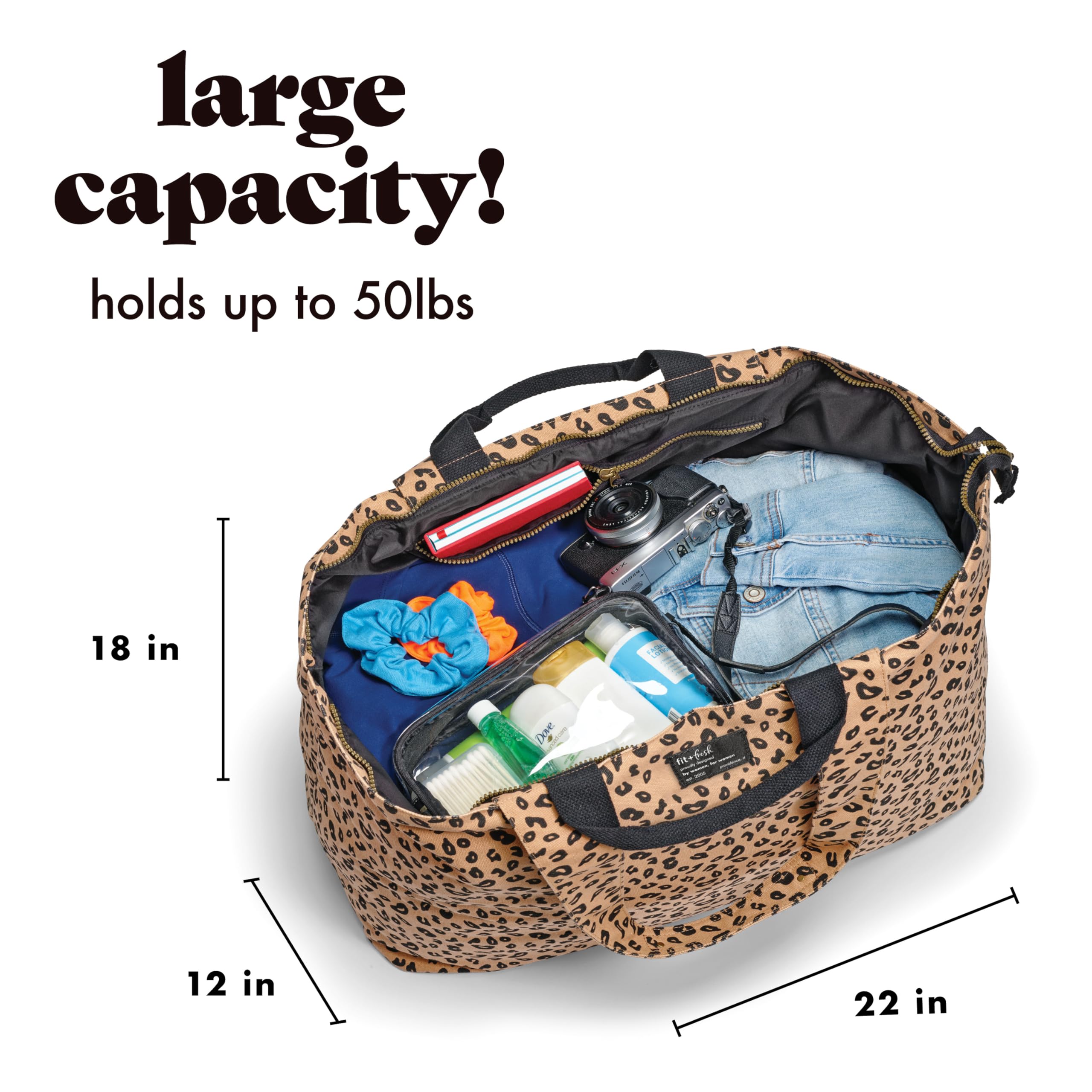 Fit & Fresh Extra Large Weekender Tote Bag for Women with Multiple Pockets - Perfect for Travel, Overnight Trips & Gym Use