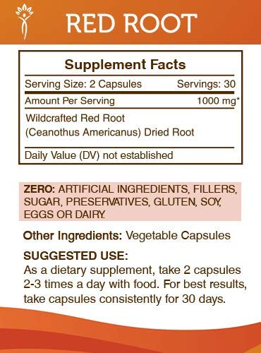 Wildcrafted Red Root (Ceanothus Americanus) 1000mg Capsules - 60 Count | Herbal Supplement for Immune Support & Circulation | Vegan, Non-GMO | Perfect for Daily Wellness Routine & Natural Detox