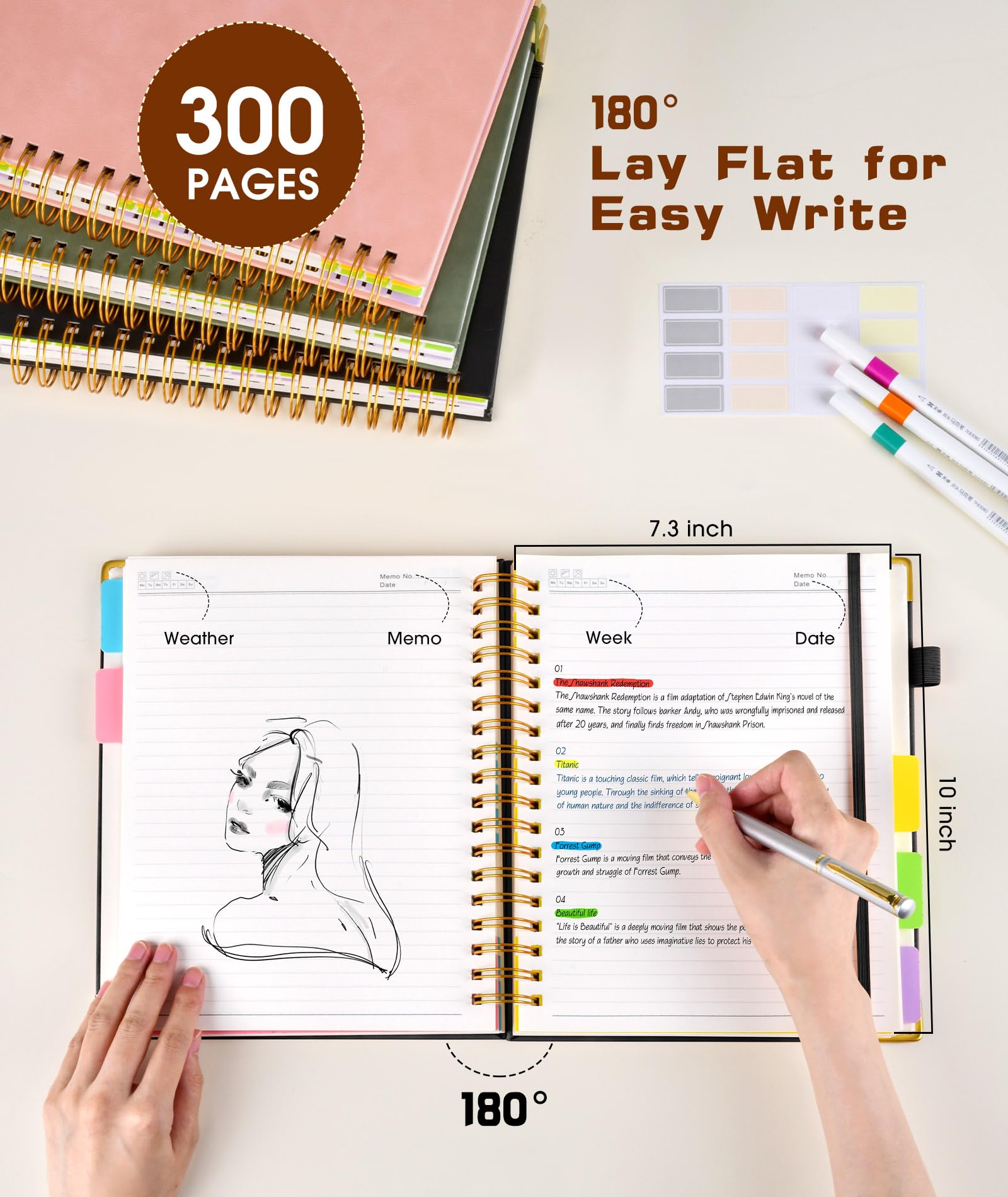 Premium 5-Subject Spiral Notebook - 300 College Ruled Pages with Removable Dividers, 8