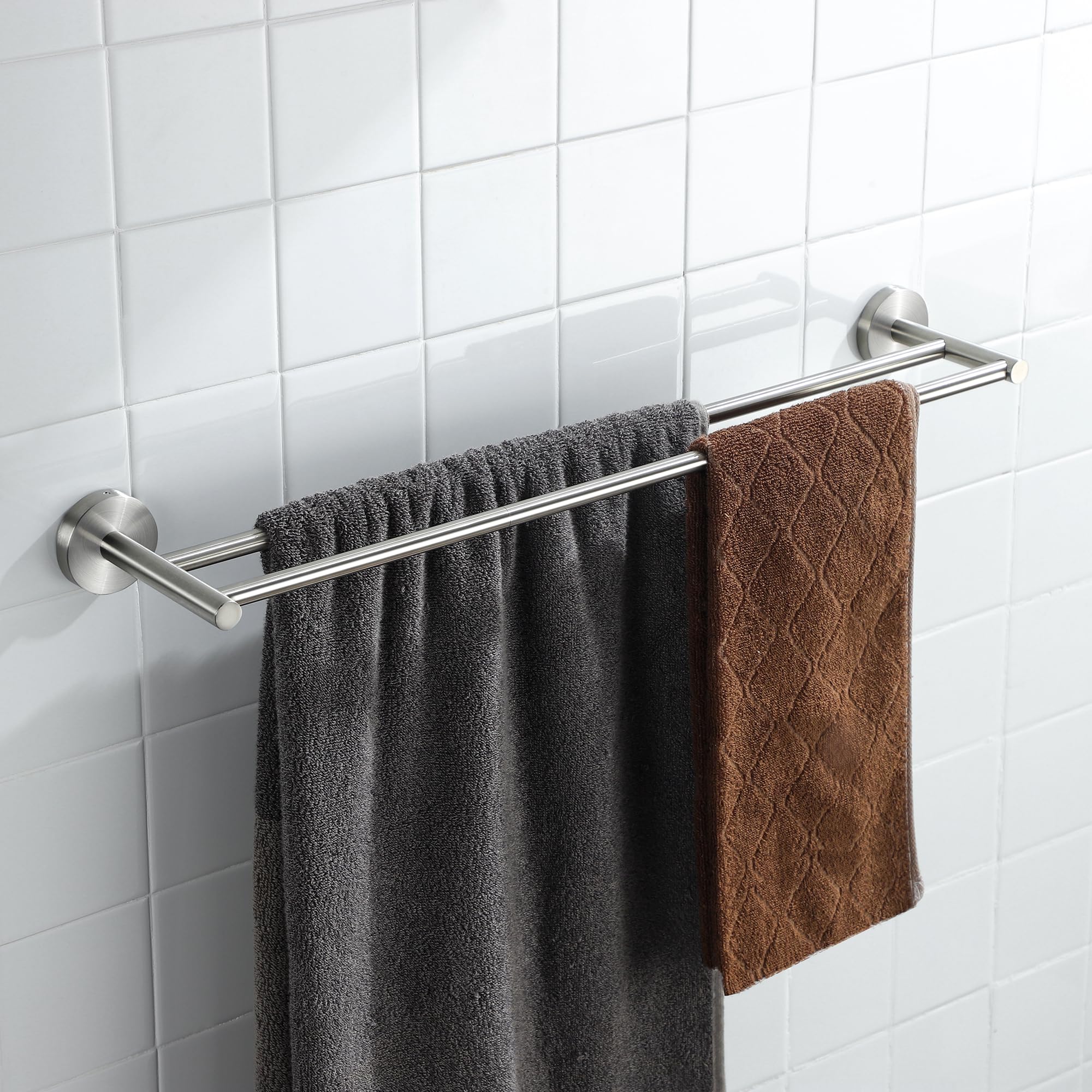 24 Inch Brushed Nickel Double Towel Bar - Heavy Duty 304 Stainless Steel Wall Mounted Bathroom Towel Rack with Rustproof Finish - Perfect for Bathroom, Spa, Gym, and Laundry Room Organization