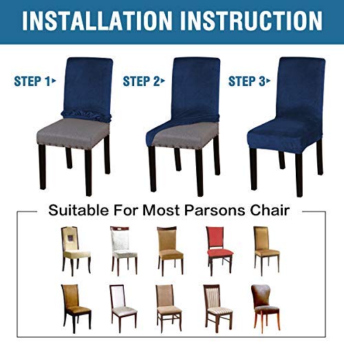 Stretch Velvet Dining Chair Covers - Set of 6, Washable Navy for Home Decor