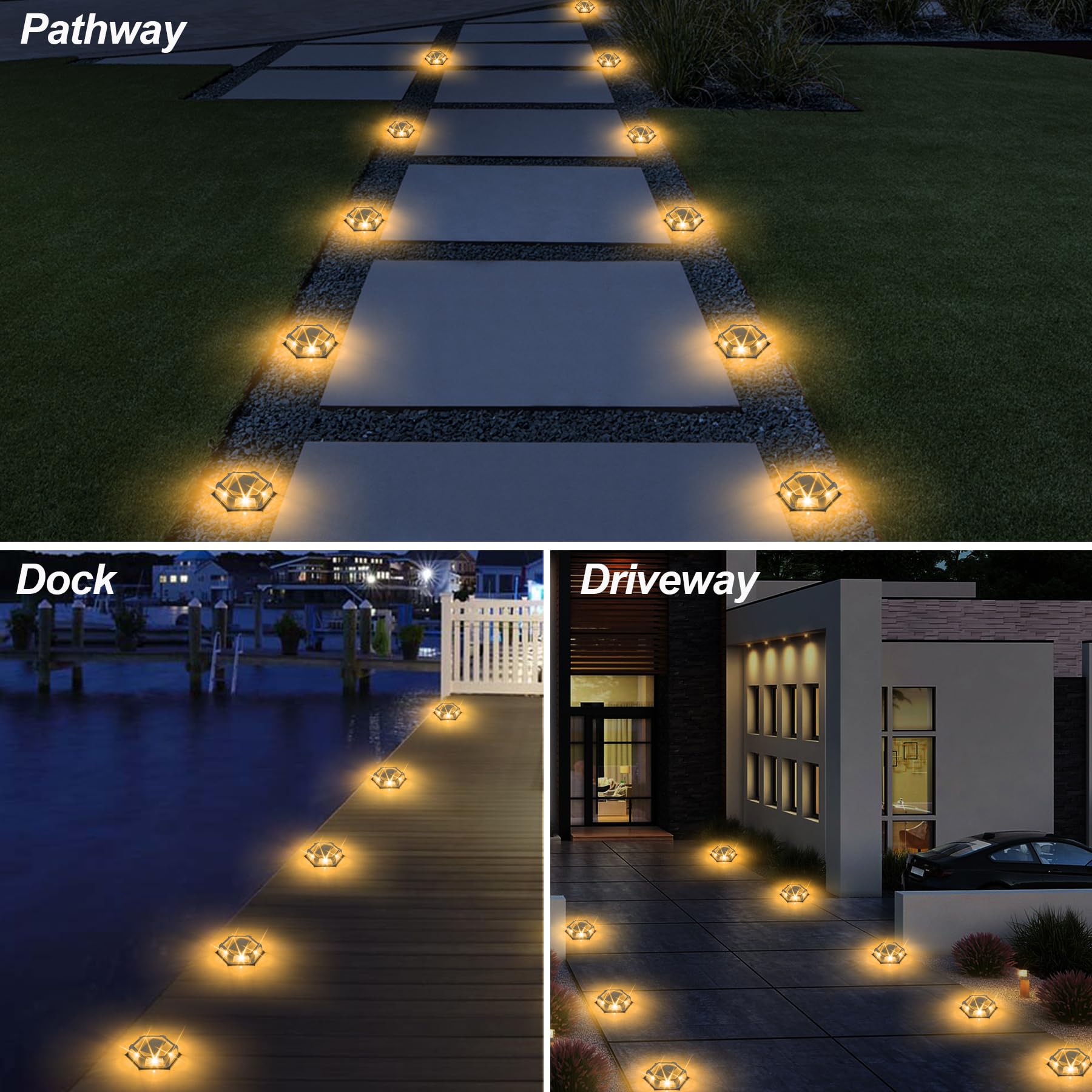 12 Pack Solar Dock Lights - Waterproof Outdoor LED Aluminum Step Lights for Driveway, Deck, Sidewalk, Garden, Pathway & Yard (Warm White) | Weatherproof & Energy Efficient Lighting for Nighttime Safety & Ambience