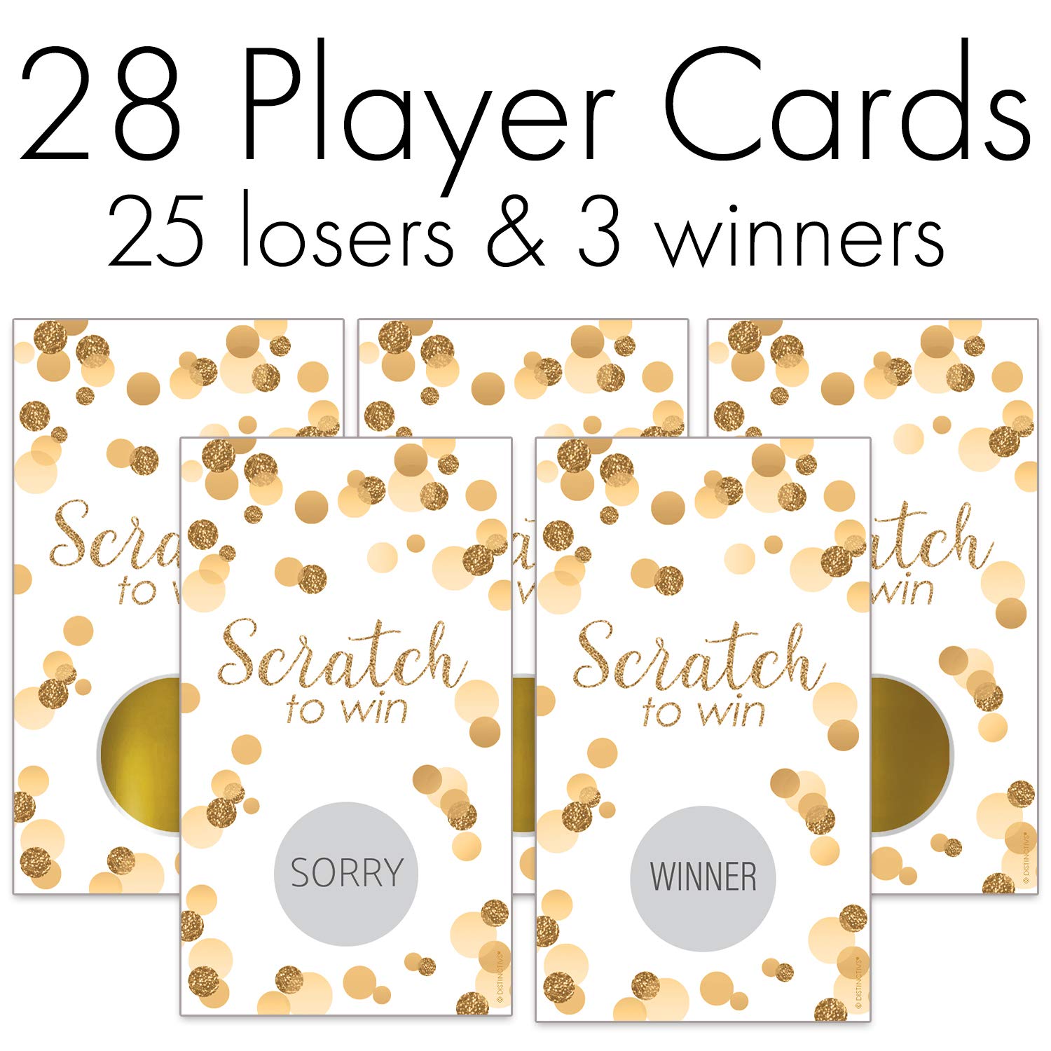 Distinctivs White & Gold Scratch Off Party Game Cards - Fun for Anniversaries, Bridal Showers & Birthdays (28 Cards) - Perfect for Wedding Favors, Bachelorette Parties & Special Celebrations