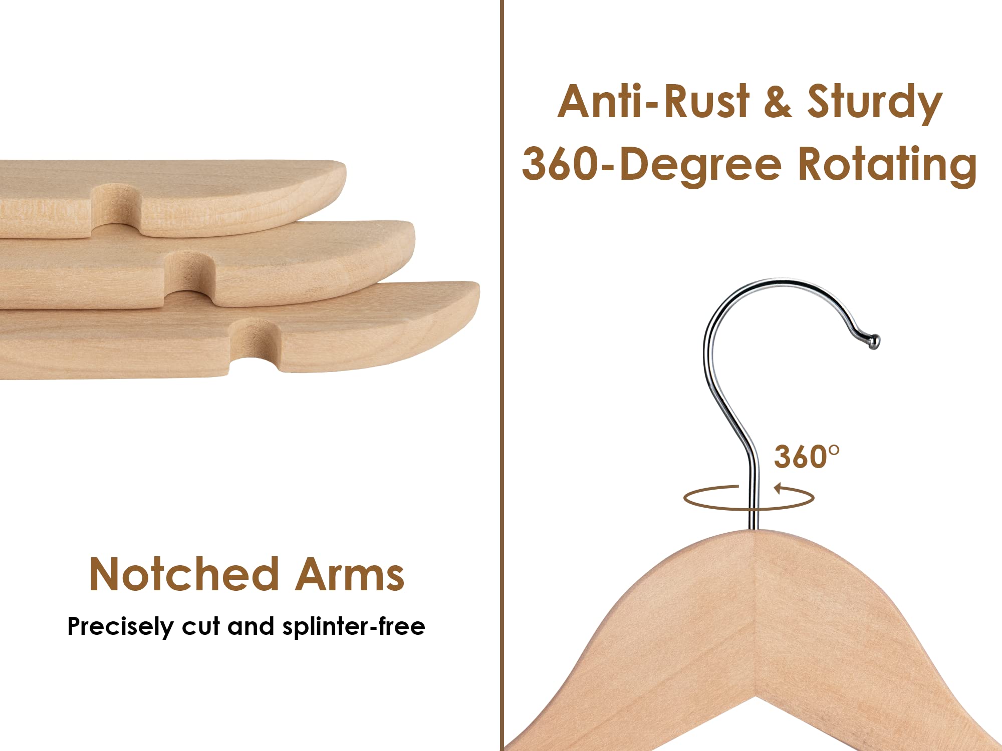 Premium Solid Wood Clothes Hangers - 20 Pack Slim Natural Wooden Hangers for Tank Tops, T-Shirts & Strap Dresses | Space-Saving Closet Organizer for Home & Boutique Storage