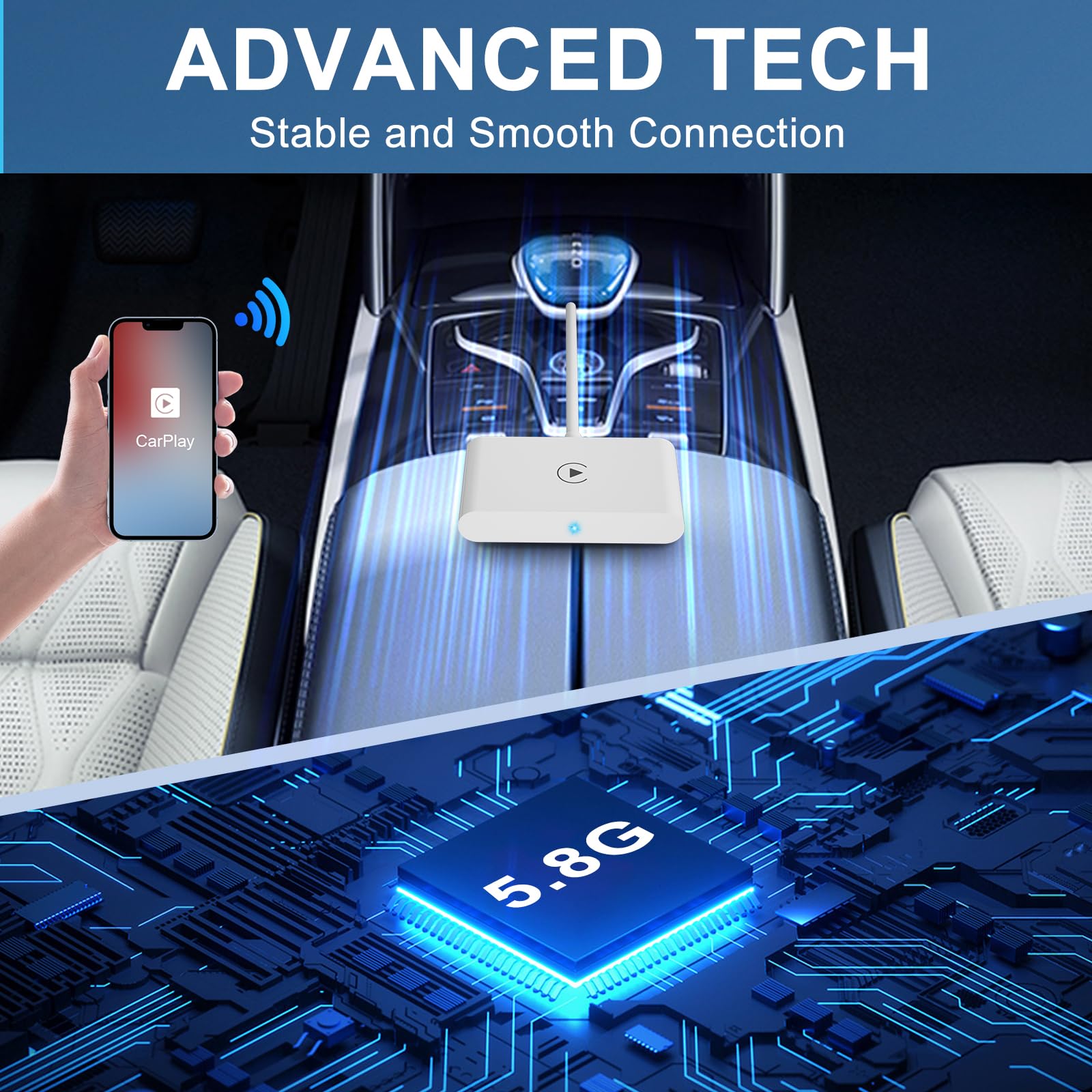 Wireless CarPlay Adapter for iPhone - Convert Wired to Wireless CarPlay for Audi, VW, Skoda, Hyundai, Volvo, Renault - iOS 13+ & 5GHz WiFi Support - Perfect for Hands-Free Driving & Seamless Music Streaming