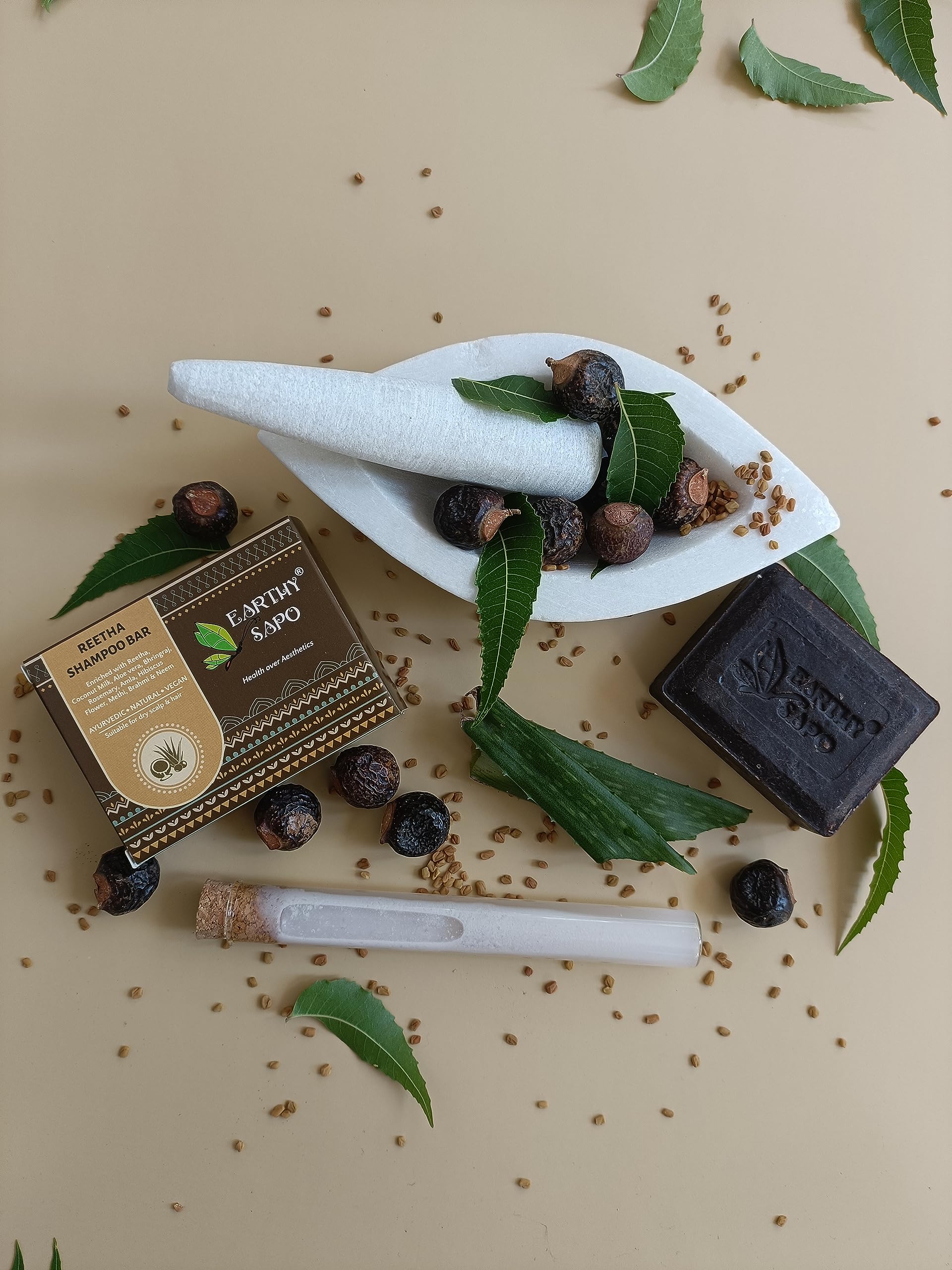 Organic Reetha Shampoo Bar for Dry Hair - 100g Ayurvedic Hair Care with Coconut Milk | Vegan, Chemical-Free, Eco-Friendly Handmade Shampoo | Perfect for Travel, Camping & Zero-Waste Lifestyle