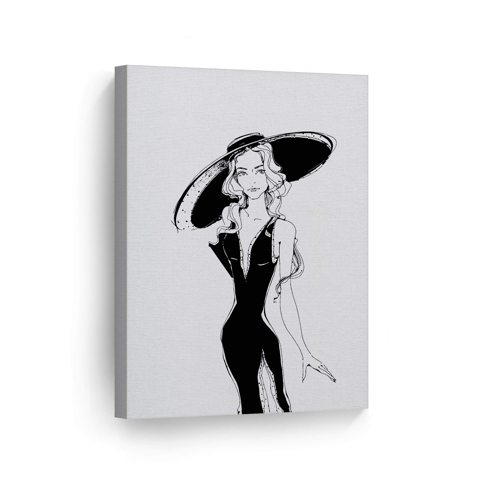 Beautiful Girl Black and White Retro Style Glam Fashion Canvas Wall Art Print - Vintage Painting for Office, Bathroom, Teen Girls Room, Women's Dorm & Living Room Decor - Ready to Hang 36x24 - Perfect for Bedroom Aesthetics & Gift Giving