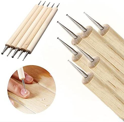 5Pcs Wooden Ball Styluses Tool Set for Embossing, Clay Sculpting & Nail Art - Perfect for DIY Crafts, Polymer Clay Modeling & Professional Nail Design