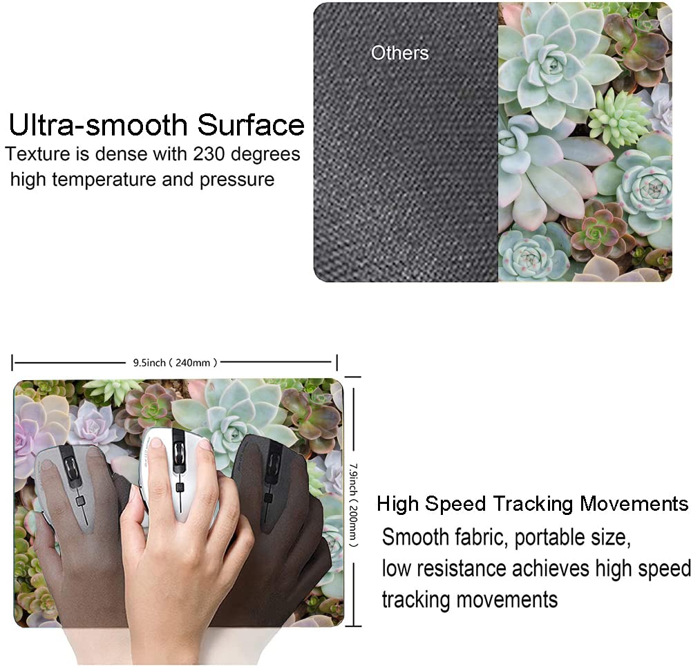 Natural Succulent Plants Mouse Pad - Anti-Slip Rubber Base Wireless Mouse Pad for Laptop & PC - Perfect for Office, Gaming & Home Workspace Decor