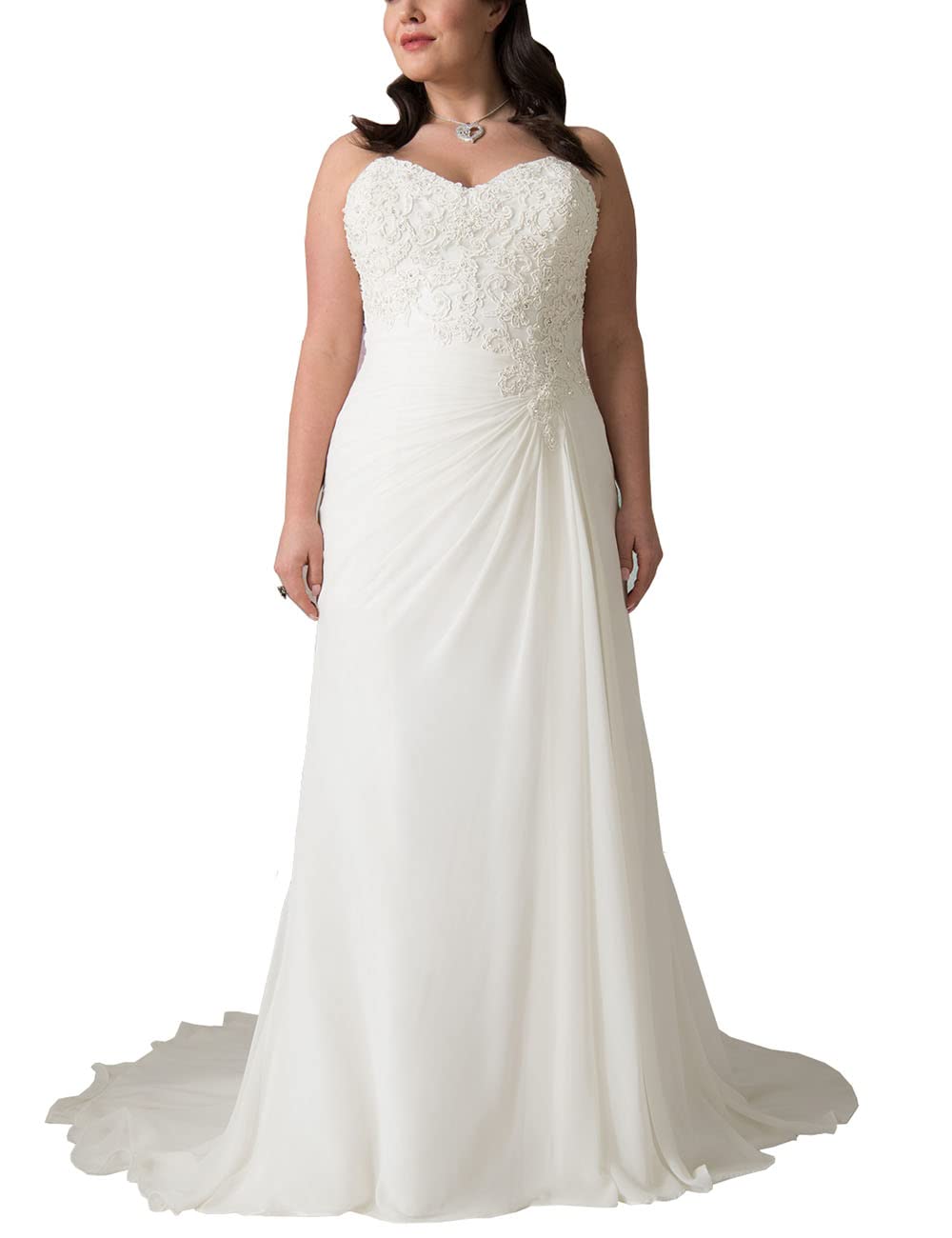 Mulanbridal Plus Size Boho Wedding Dress - Flowy Chiffon Sweetheart Neckline Beach Bridal Gown for Women | Perfect for Beach Weddings, Vow Renewals & Boho-Themed Ceremonies