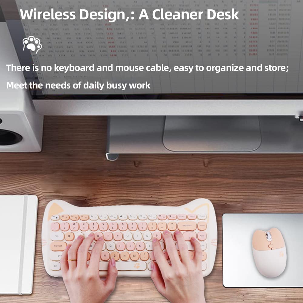 Wireless Mouse and Keyboard Combo - 2.4G Cordless Cat Design Mouse & Keyboard Set with USB Receiver for Laptop, PC, MAC (Milk Tea Brown) - Perfect for Office, Home, Gaming & Gift Giving